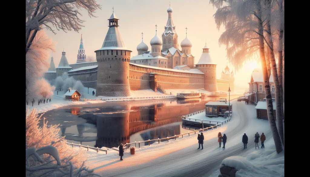 Vyborg au lever du soleil d'hiver, château en vue. Texture, profondeur, couleurs authentiques, détails saisissants.